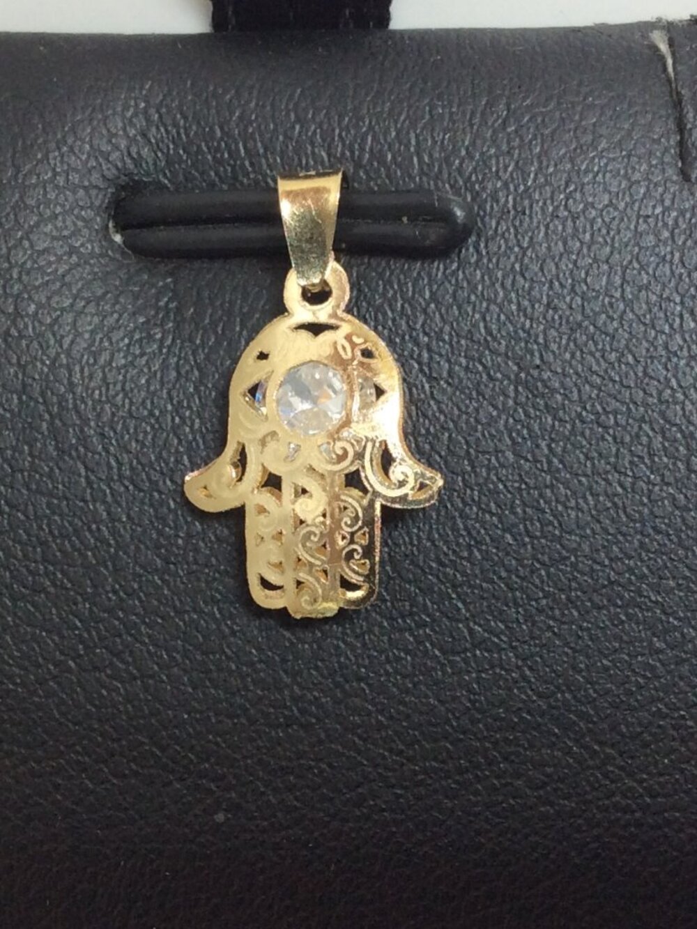 10k Yellow REAL Gold Nazar Hamsa Hand protect CZ Charm Pendant .5g